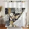 thumbnail image 2 of MIZHONA Boho Shower Curtain with Snap in Liner,Black and White Check Fabric Bathroom Curtain,71"× 71", 2 of 6