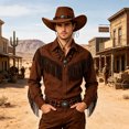 thumbnail image 2 of XIAOCHA Mens Beaded‑Band Cowboy Hat Solid Wide‑Brim Hat Western Rodeo Hat,Khaki, 2 of 4