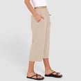 thumbnail image 5 of FAOWME Women's Casual Capri Pants High Waist Solid Color Straight Fit Elegant Comfortable Trousers With Pockets For Everyday Wear,Beige,Xl, 5 of 7