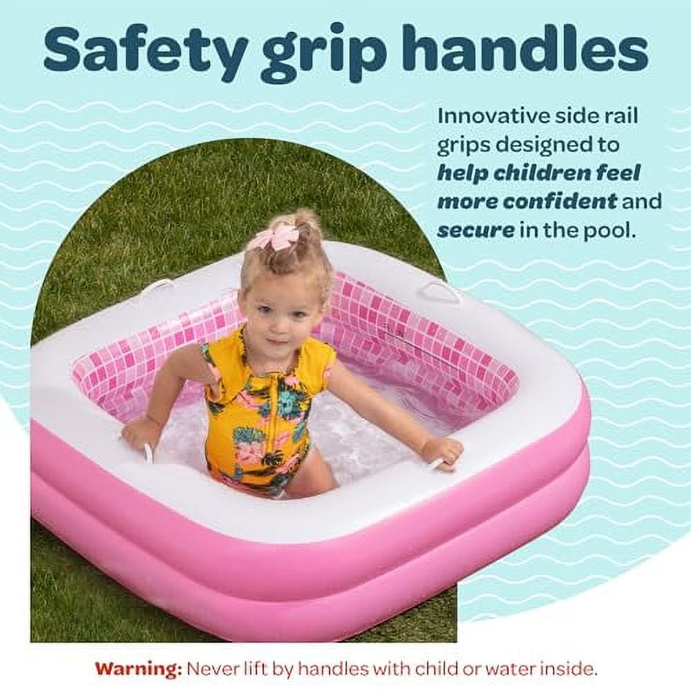 Inflatable Baby Pool Bathtub & Ball Pit for Toddlers, 34" Playful Pink Blow up Pool For Kids
