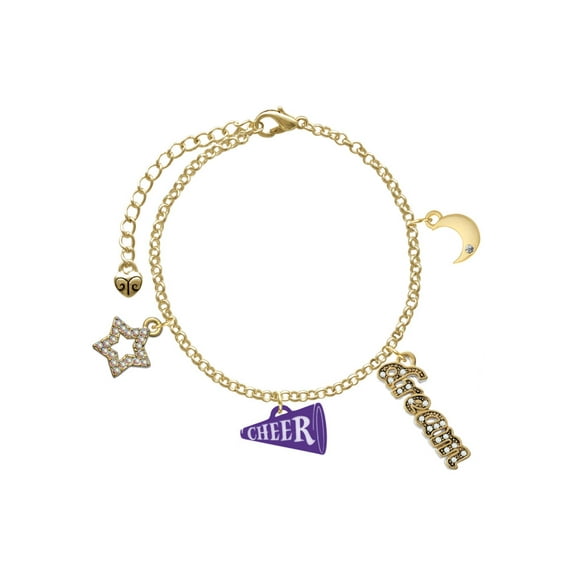 Delight Jewelry Acrylic 3/4" Purple Cheer Megaphone Goldtone Dream Big Charm Bracelet, 7.5 2" Extender