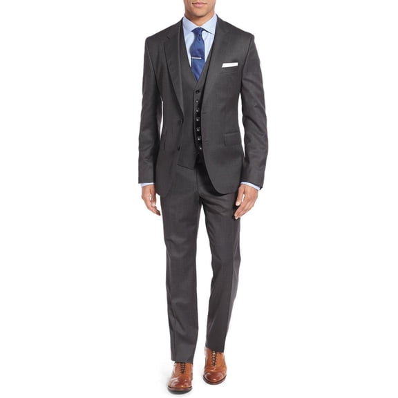 Mens Ticket Pocket Three Piece Modern Fit Charcoal Modern