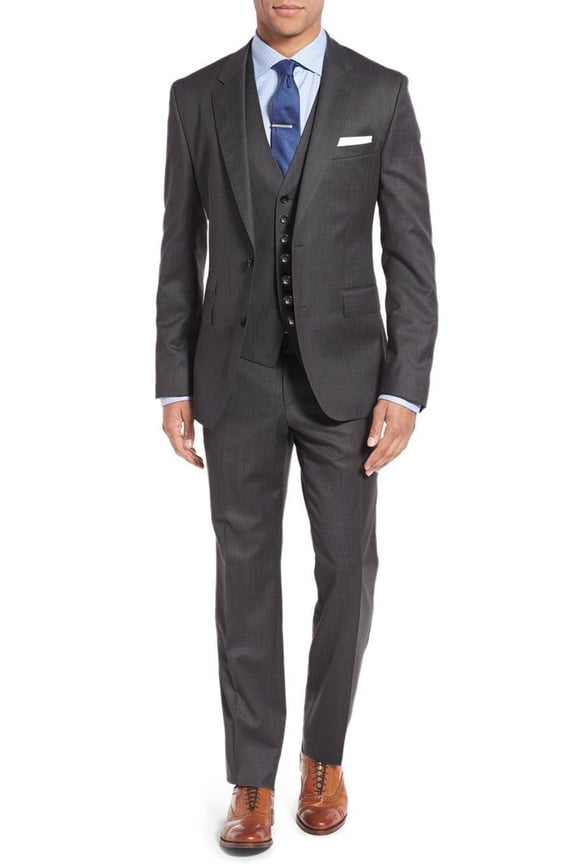 Mens Ticket Pocket Three Piece Modern Fit Charcoal Modern
