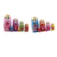 thumbnail image 1 of Adorables niñas de madera Kits de muñecas de anidación rusas Decoración de habitación del niño Regalos de inauguración de casa hechas Rosado azul CUTICAT Muñeca rusa de anidación, 1 of 8