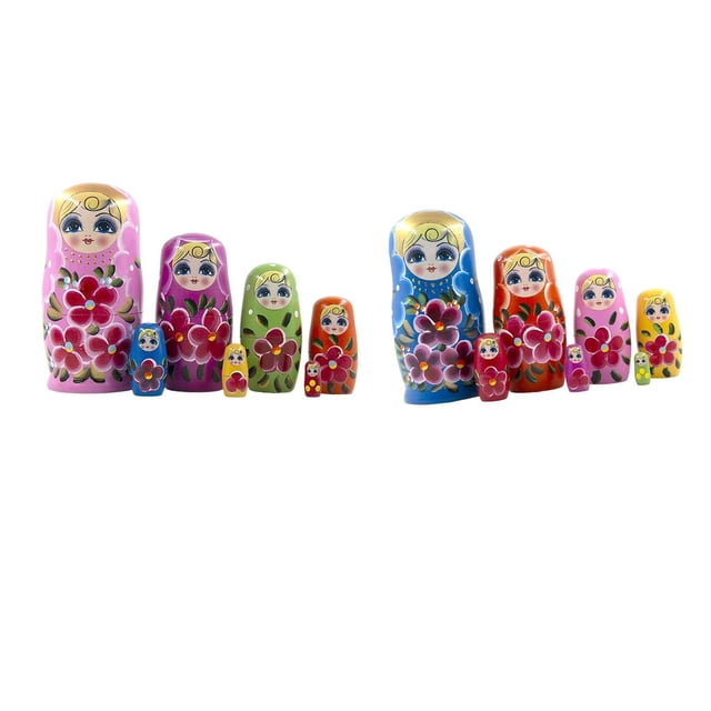 Adorables niñas de madera Kits de muñecas de anidación rusas Decoración de habitación del niño Regalos de inauguración de casa hechas Rosado azul CUTICAT Muñeca rusa de anidación
