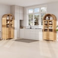 thumbnail image 3 of HSUNNS 71" Tall Kitchen Pantry Cabinet with Arched Glass Doors and Adjustable Shelves, Freestanding Modern Farmhouse Hutch Cupboard, Wooden Storage Cabinets for Kitchen Dining Room, Natrual, 3 of 9