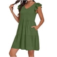 thumbnail image 2 of Uootdi Robes d'Été pour Femmes à Col en V, Manches à Volants, Ourlet à Volants, Robes Douces et Confortables, Coupe Décontractée, Mini Robes, Tenue de Vacances, Cadeau, 2 of 6