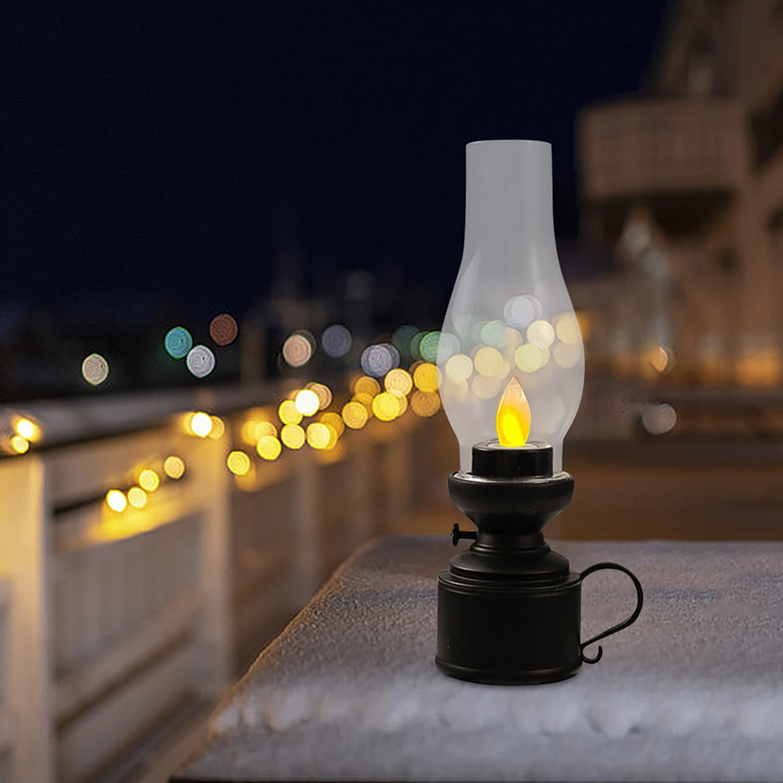 Halloween Vintage Flameless LED Kerosene Lantern Lamp, Battery Operated Table Lamp with Clear Glass, Retro Oil Lamp Style Night Light for Bedroom Living Room Indoor Tabletop Decoration