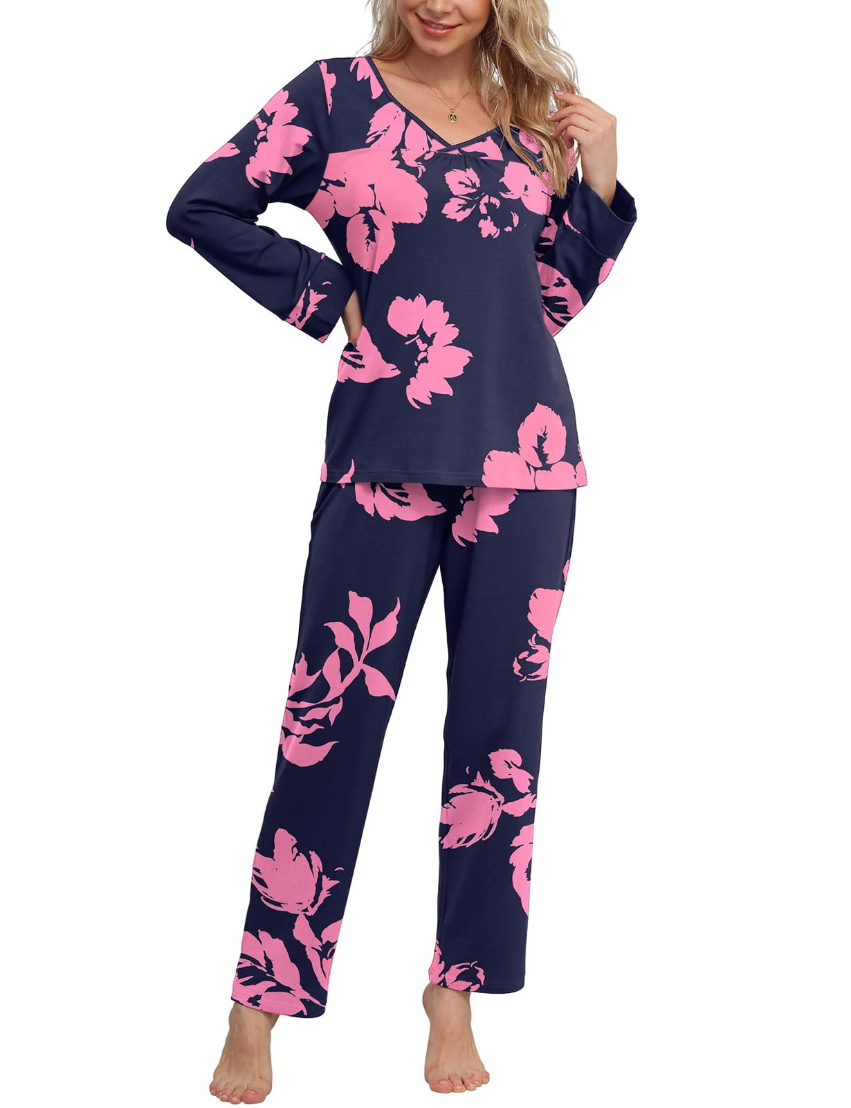 Anygrew Women's Pajamas Set Long Sleeve Shirts and Long Pants 2 Piece Pjs Sleepwear with Pockets