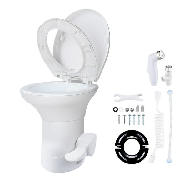 Yescom RV Camper Toilet Gravity Flush Enamel Elongated 20" High w/ Bidet Spray Caravan