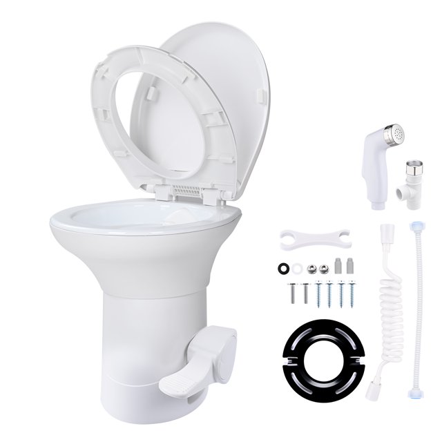 Yescom RV Camper Toilet Gravity Flush Enamel Elongated 20" High w/ Bidet Spray Caravan