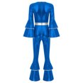 thumbnail image 4 of XUNZOO Womens 70S Disco Jumpsuits Metallic Shiny Tiered Flare Sleeve Bell Bottom Dancewear Royal Blue M, 4 of 7