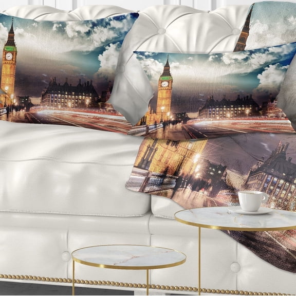Designart Big Ben UK from Westminster Bridge - Cityscape Photo Throw Pillow - 12x20