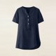 thumbnail image 5 of TaTaai Summer V Neck Casual Top, Women's Half Button Open Front Design, Linen Inspired Short Sleeve Solid Color Shirt Gift, 5 of 9