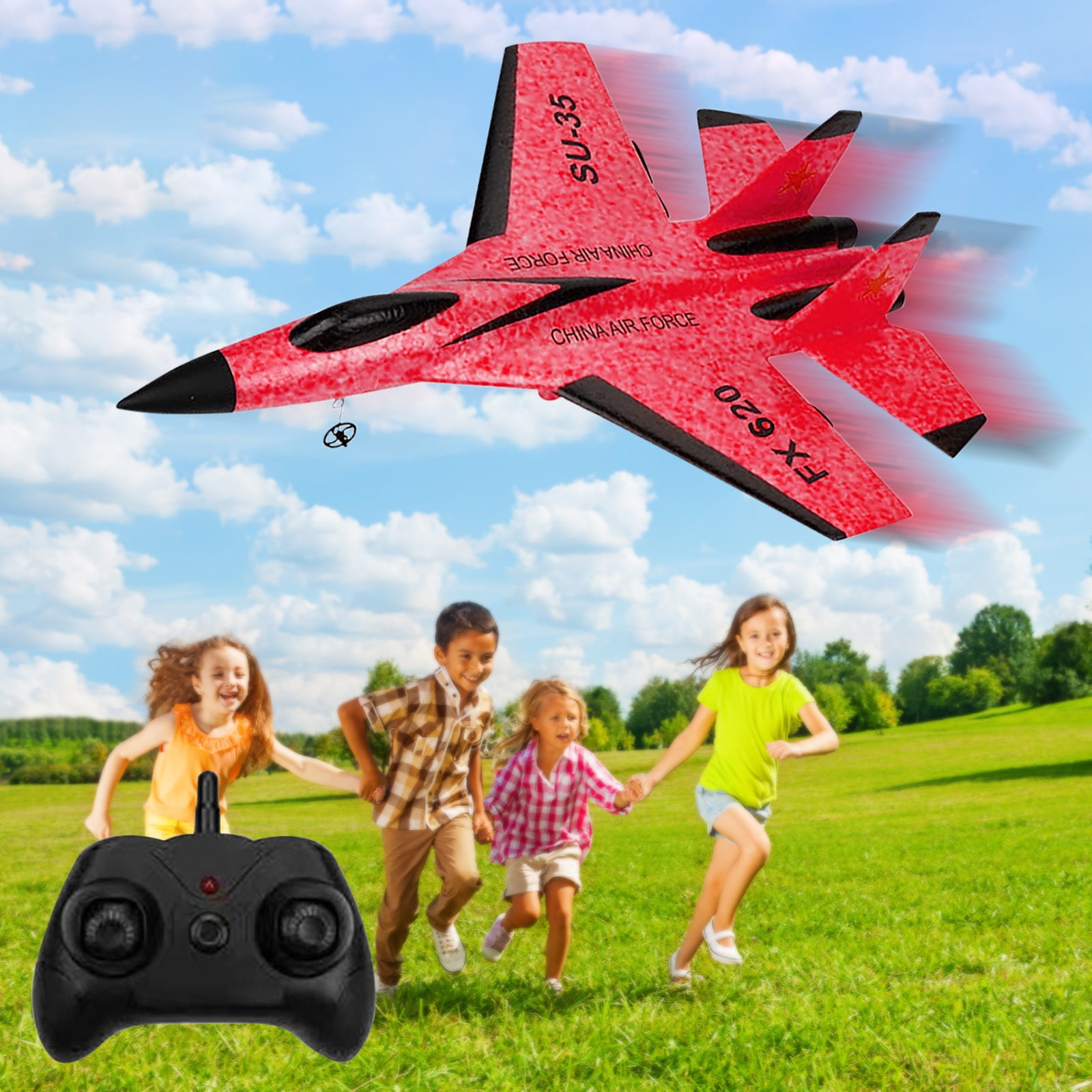 Comefolife Gravity Gliders Airplane - Gravity Glider Rc Plane, Foam Remote Control Airplane with Lights, Rc Fighter Jet with Gyro Stabilizer & Landing Gear, Outdoor & Indoor Flight (Red)