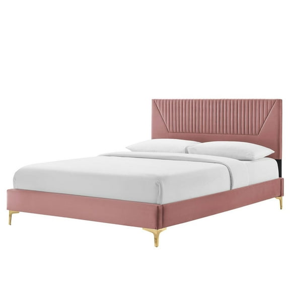 Platform Bed Frame, Tufted, Twin Size, Pink, Velvet, Mid Century Bedroom, Modern Contemporary Boutique HB35564