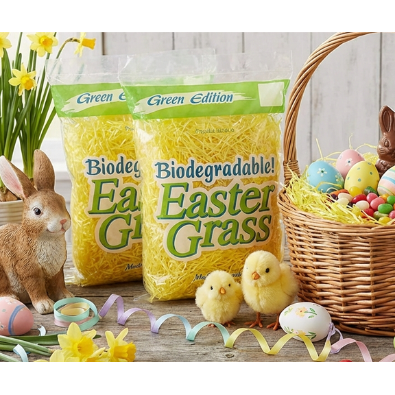 EcoPure Easter Grass, Premium Biodegradable Super Bright - 2 Pack Yellow, 1.5 Oz (42.5g)