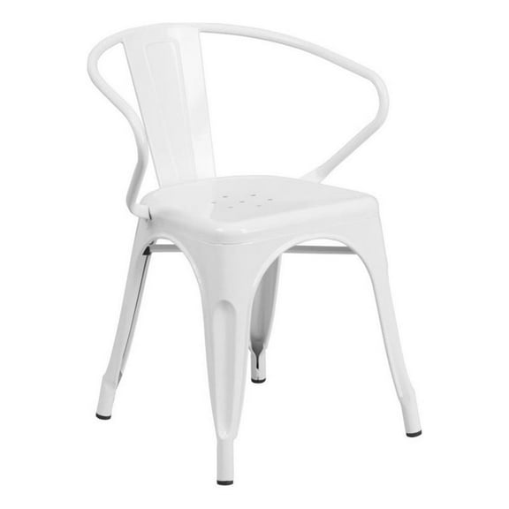 Bowery Hill 17.5" Industrial Steel Metal Dining Arm Chair in White