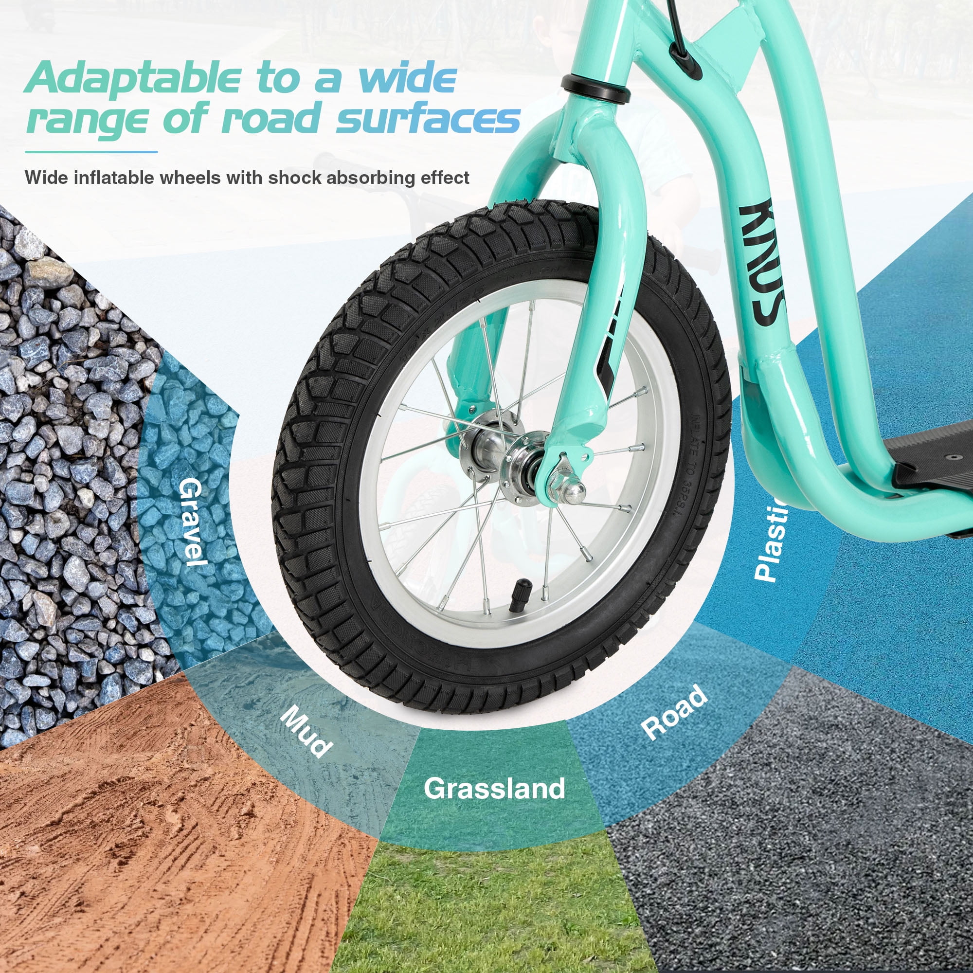 CIPACHO Youth Scooter Kick Scooter for Kids 5+ with Adjustable Handlebar 12" Front and Rear Dual Brakes Inflatable Wheels, Green CIPACHO Youth Scooter Kick Scooter for Kids 5+ with Adjustable Handlebar 12" Front and Rear Dual Brakes Inflatable Wheels, Green
