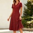 thumbnail image 2 of XUNKUSGA Womens Summer Dresses Classic Polka Dot V-Neck Short Sleeve Women's Dresses Fashion Slim Fit Button Down A Line Dresses for Women Floral Print Knee-Length Dress S-2XL Red, 2 of 8