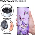 thumbnail image 3 of Butterfly Tumbler with Lid and Straw,Butterfly Gifts for Women Mom Daughter Girlfriend Teenage Girls Bridesmaid,Purple Butterfly 20 Oz Skinny Tumbler Water Bottle Travel Coffee Cup Mug, 3 of 6