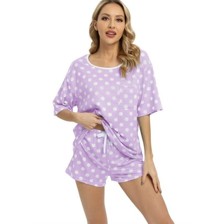 

EFINNY Women s Pajamas Set Short Sleeve 2 Piece Soft Comfy Nightwear Set Retro Polka Dot Loungewear Sets S-XXL