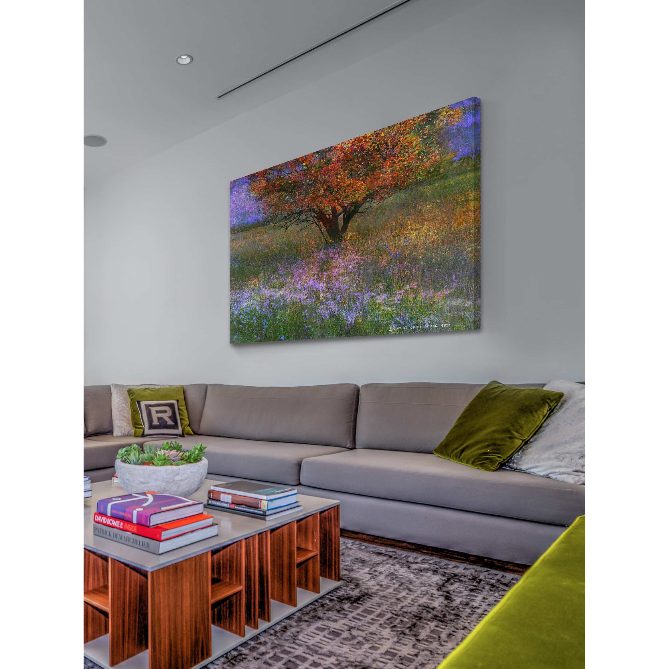 Marmont Hill - "Lone Tree Flowered Meadow" by Chris Vest Painting Print on Wrapped Canvas