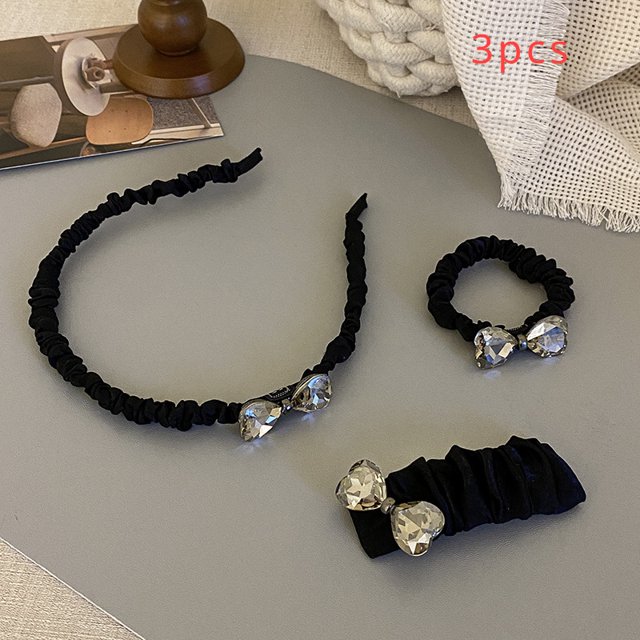 QJUHUNG Elegant 3-Piece Hair Accessory Set - Synthetic Fabric Headbands with Rhinestone Accents Solid Color Minimalist Design No Feather for Daily Wear