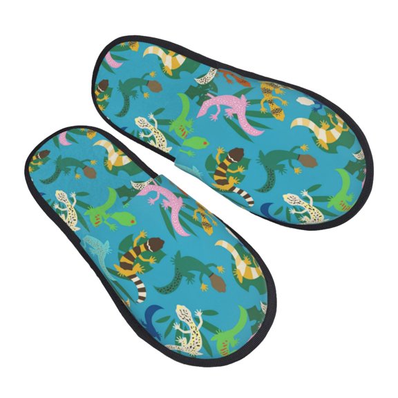 House Slippers for Women Men - Striped Cute Lizard Gecko Plant_B Lightweight House Shoes Fuzzy Slippers, Soft Slip-On Cozy House Slippers for Woman Indoor Outdoor