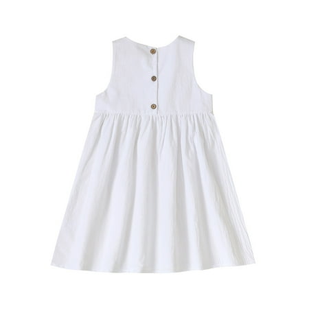 

Toddler Girl Round Neck Button Dress Cotton Sleeveless Dress for 2T-6T