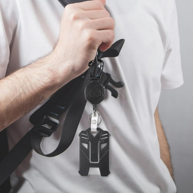 Youkk Snap Separation Badge Holder Reliable Wide Application Extendable Steel Cord Retractable Keychain black 1Set