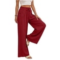 thumbnail image 4 of Guluxicc Summer Casual Wide Leg Trousers for Womens Loose Fit Pants with Buttoned Pockets Elastic Waist Pants for Travel, 4 of 8