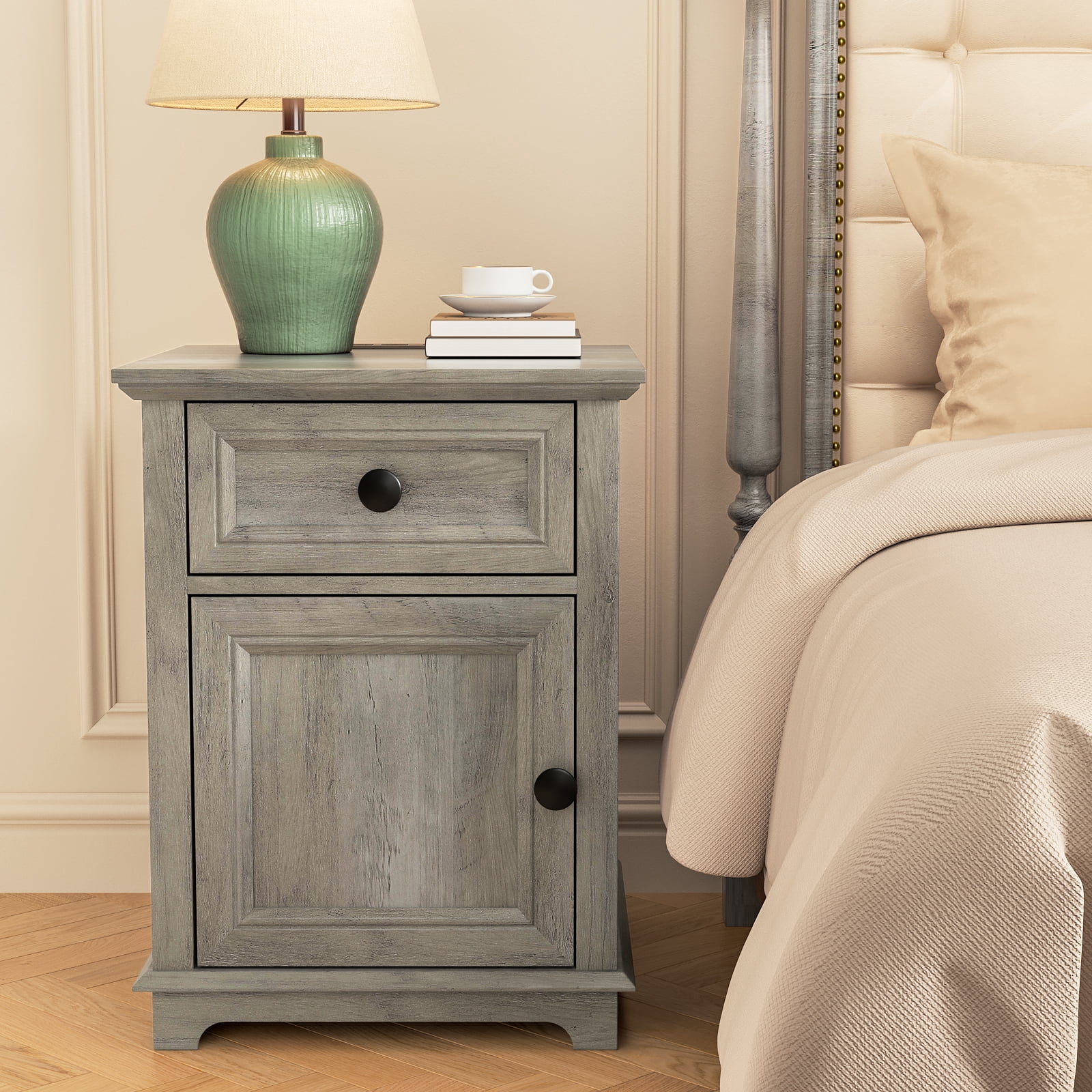 FAGAGA End Table for Living Room with Charging Station, Square Sofa Side Table with Drawer and Adjustable Storage Shelf, Wooden Nightstands Storage Cabinet for Bedroom, Office | Split Oak