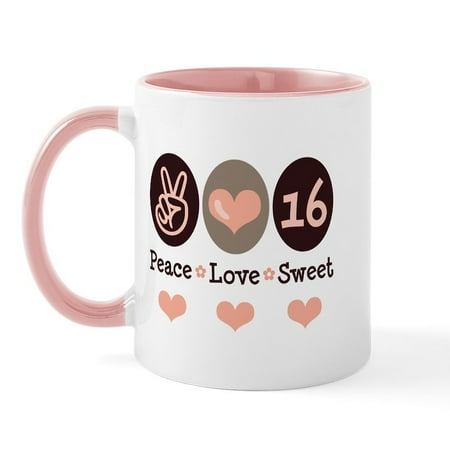 

CafePress - Peace Love Sweet Sixteen 16Th Birthday Mug - 11 oz Ceramic Mug - Novelty Coffee Tea Cup