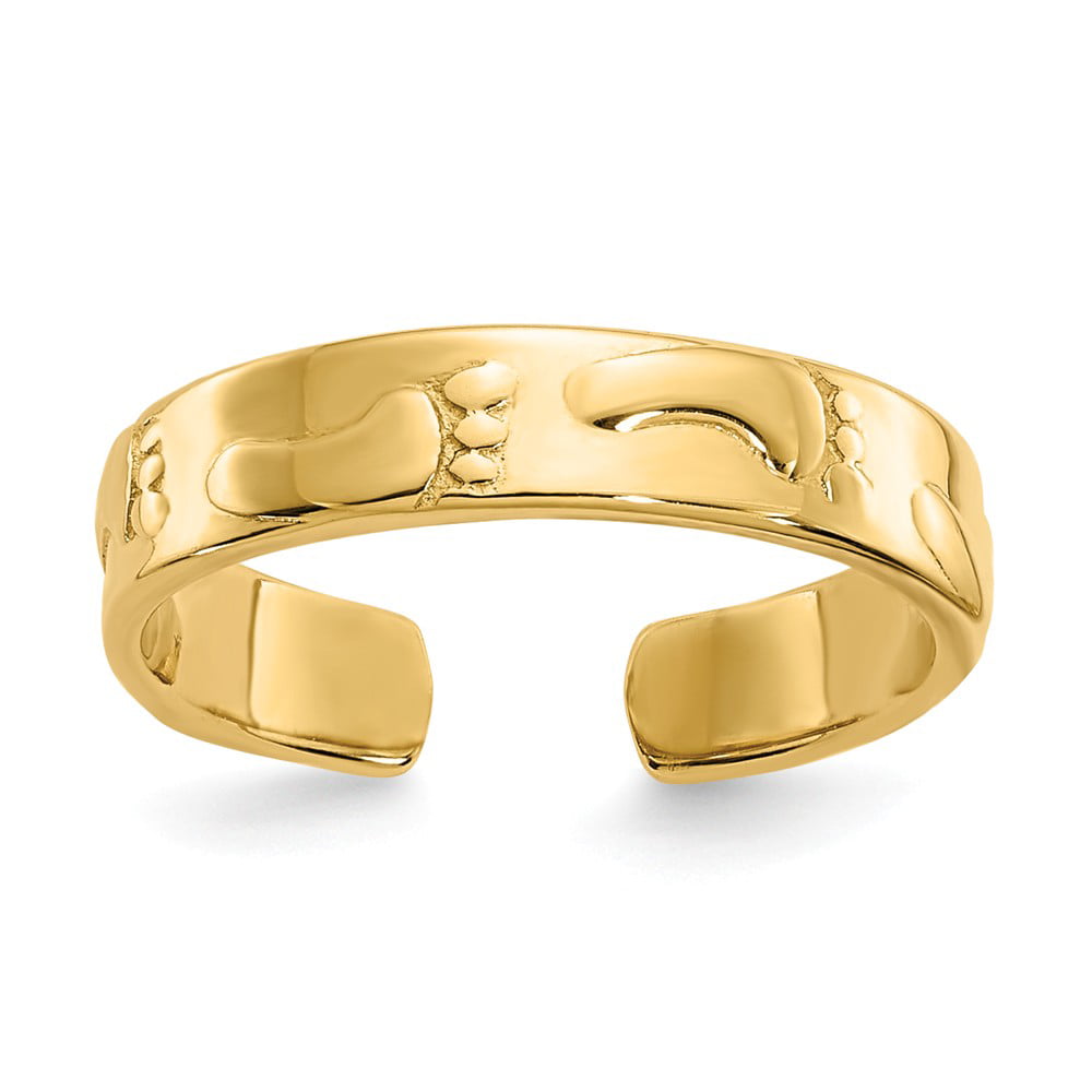 14k Yellow Gold Footprints In The Sand Band Ring Size 6.00 Religious Fine Jewelry For Women Gifts For Her