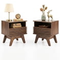 thumbnail image 2 of Nightstands Set of 2, Fluted Night Stand with Drawer, Mid Century End Table for Bedroom, Bedside Table with Open Shelf, Dark Walnut, 2 of 7