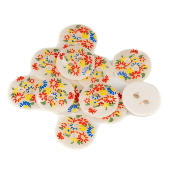 Mibo 12pcs Polyester Pearl Button - 2 Hole - Sublimation Print - Multi Color Floral Arrangement Pattern - 20L(12mm), MIB_EX_6196_FLP_20L_12PC