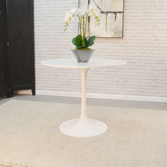 Contemporary Home Living Marble Top Pedestal Dining Table - 36" - White