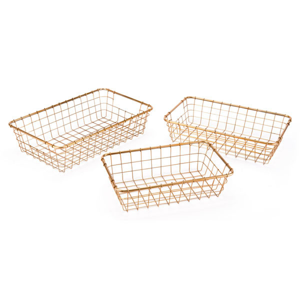 Set Of 3 Baskets Gold