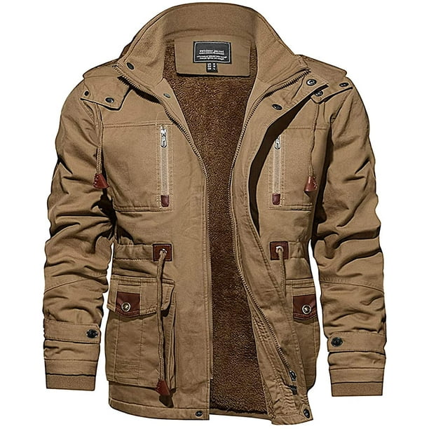Men's Jacket-Winter Thicken Field Fleece Cargo Coat With Removable