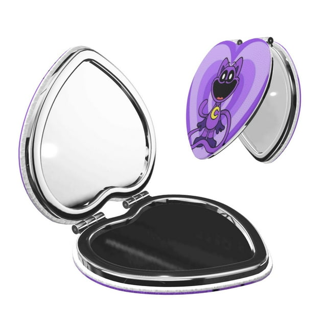 Zufioo Smiling Critters for Portable Pocket Makeup Mirror, Foldable Handheld Magnifying Beauty Mirror Suitable for Wallet Handbag for Women-Heart Shape