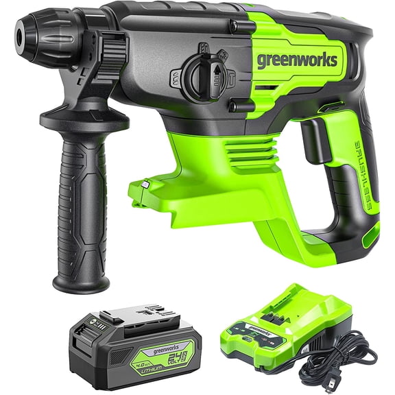 Greenworks 24V Cordless Rotary Hammer, 2.1 Joules, Brushless Motor, 1" SDS Plus Rotary Hammer Drill, 4 Modes, LED Light, 4Ah Battery & Charger Included, Ideal for Concrete, Masonry & Demolition