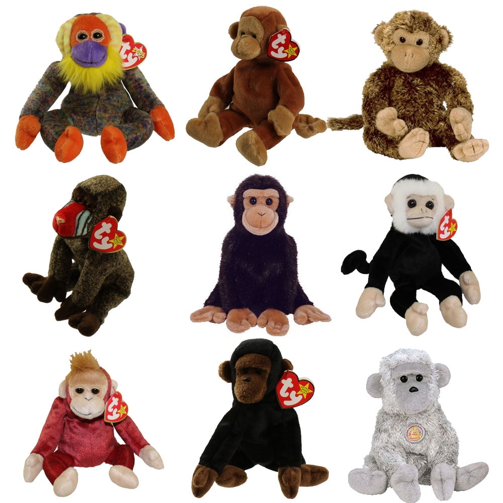 TY Beanie Babies SET OF 9 PRIMATES (Mooch, Congo, Cheeks, Bananas