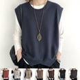 thumbnail image 3 of BUYISI Womens Knitted Vest Solid Color Loose Round Neck Irregular Hem Pullover Apricot L, 3 of 9