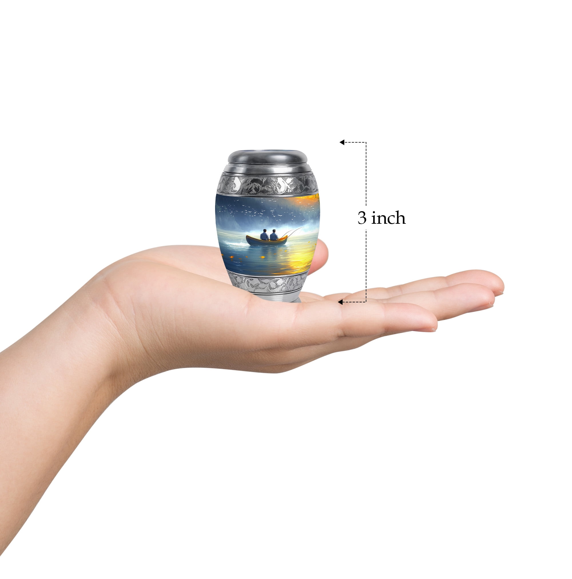 JAGASY Fishing Small Urn for Ashes for Women - Blue Mini Urns for Human Ashes Keepsake - Water Boat Birds Decorative Funeral Urns - Miniature Cremation Urn for Boy & Girl - (3 Inch)
