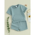 thumbnail image 3 of Hirigin Toddler Baby Boy Shorts Clothes Set 6 12 18 Months 2T 3T Short Sleeve Solid Color T-shirt Top and Shorts Casual Summer Outfit, 3 of 8
