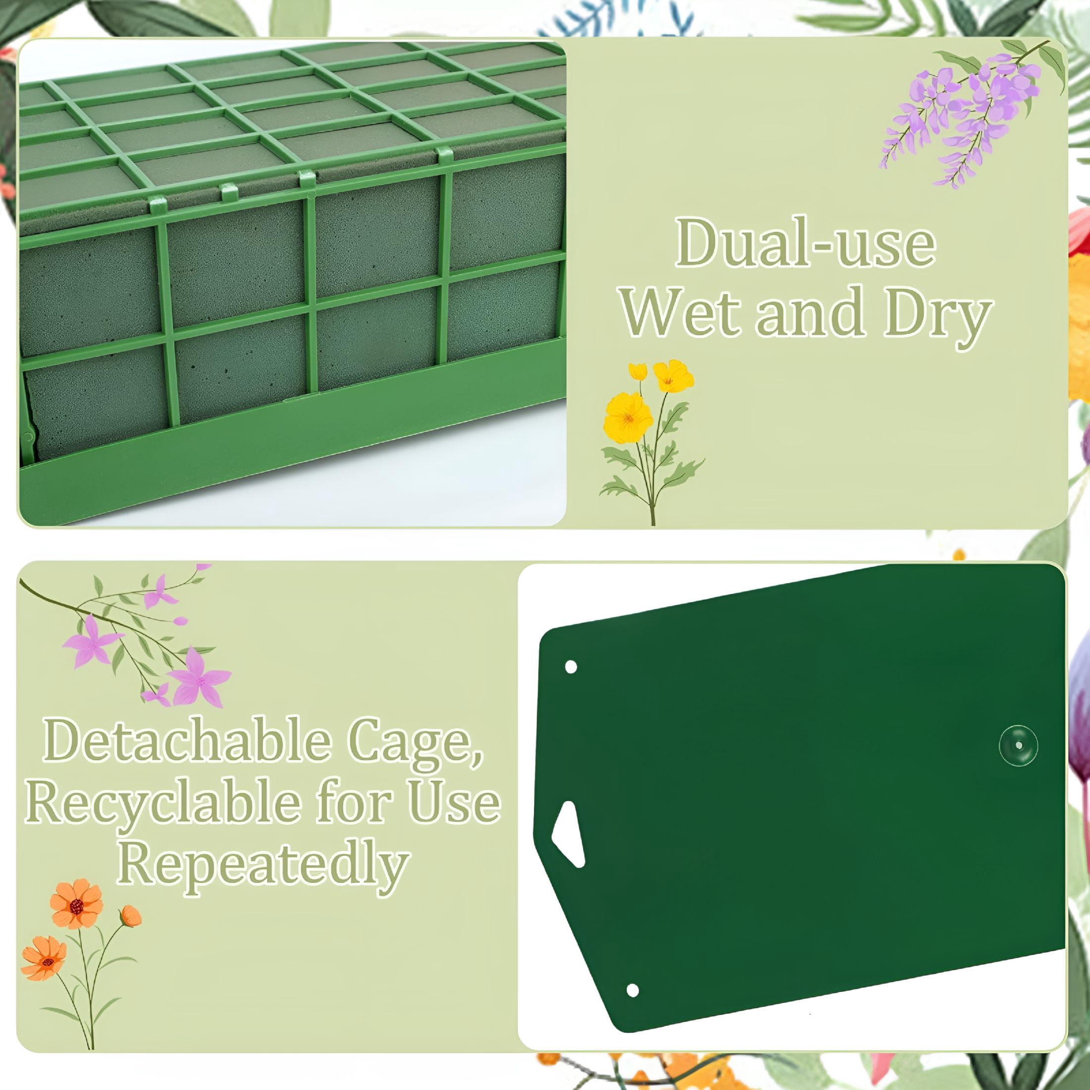 XIBUFE 6 Pieces Floral Foam Cage with Floral Foam for Fresh and Artificial Flowers Rectangle Dry and Wet Flower Cage Bowl Holder for Wedding,Home and Garden Arrangement Decorations