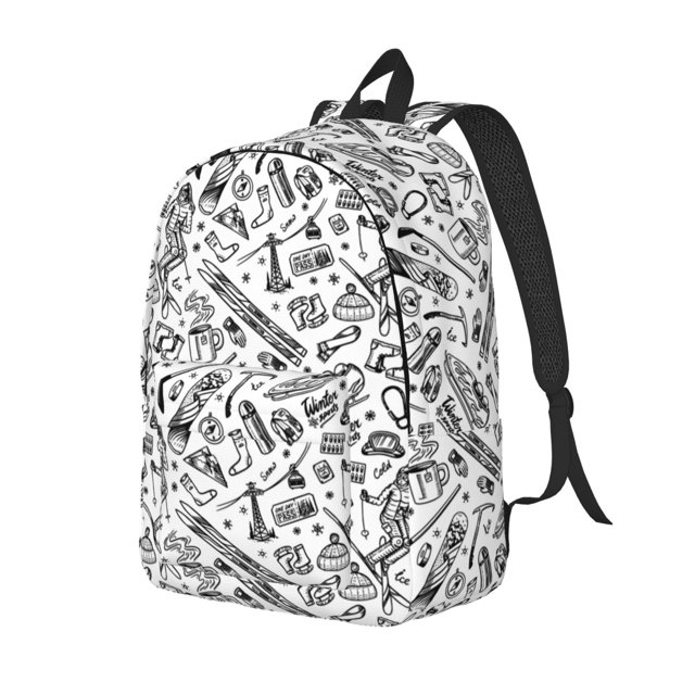 Disketp winter Ski Element print Canvas Backpack Lightweight Travel Daypack Student Rucksack Laptop Backpack-Medium