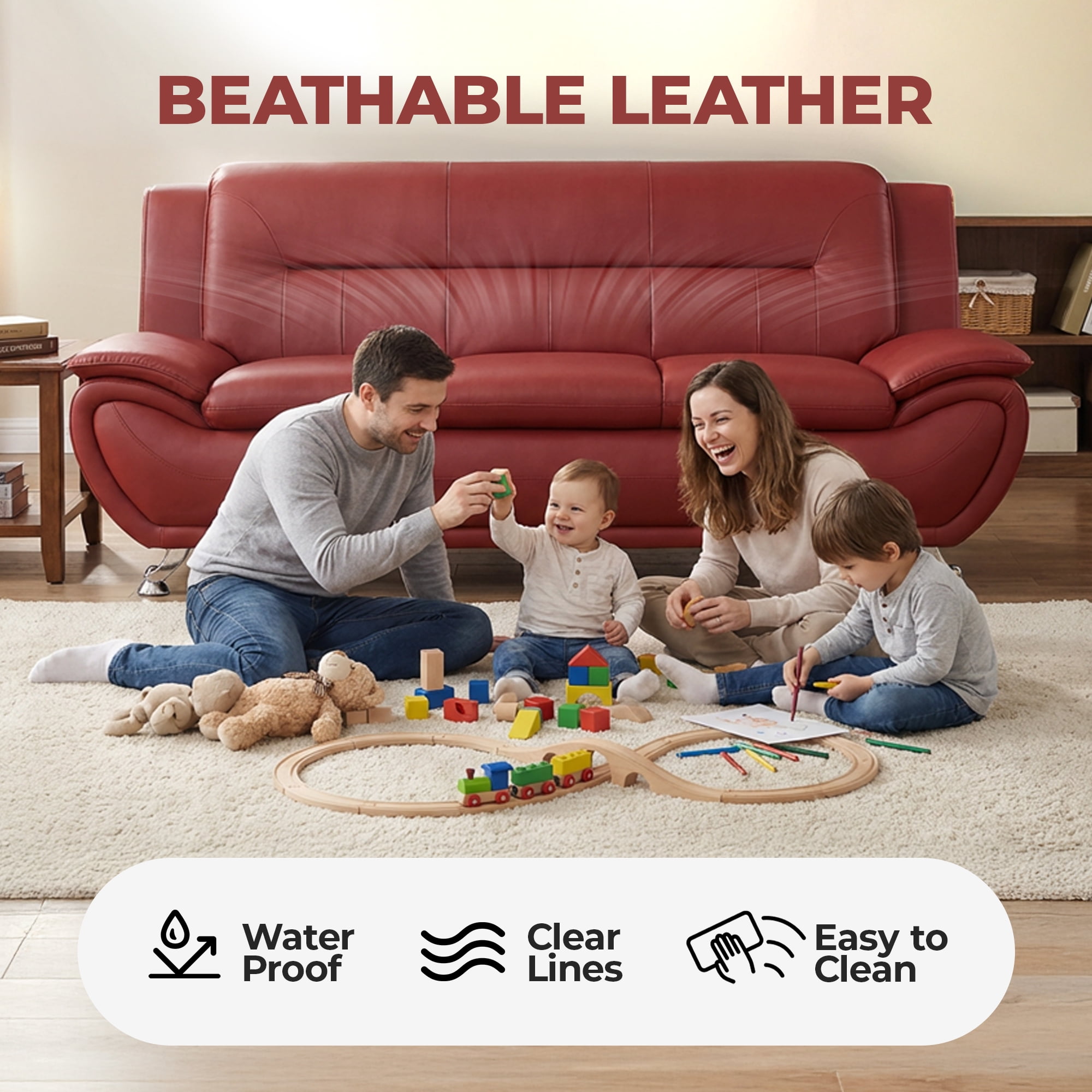 Alvantor 3 Piece Sofa Set - Upholstered Leather Sofa Deep Seat Couch for Small Spaces, Living Room Orange
