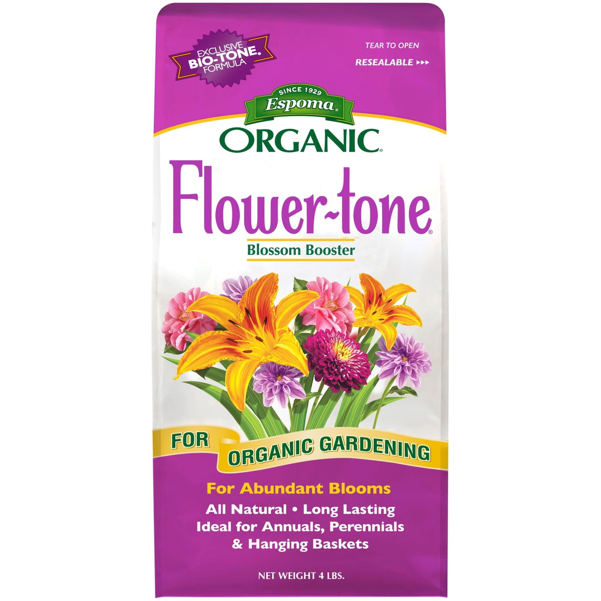 Espoma Organic Flower-tone 3-4-5 Natural & Organic Plant Food for Flowers, Annuals, Perennials & Hanging Baskets, Blossom Booster, 4lbs (Pack of 2)